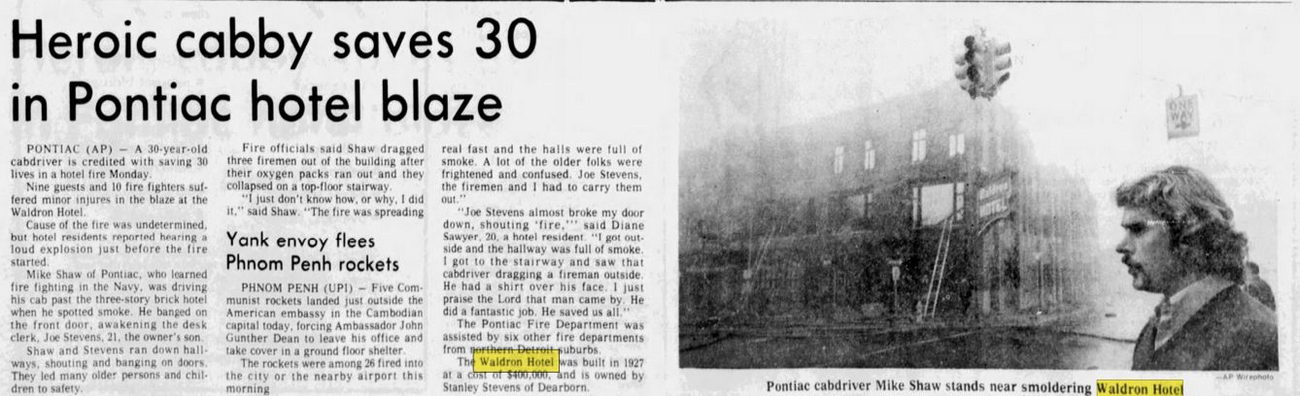 Waldron Hotel - Mar 25 1975 Article (newer photo)